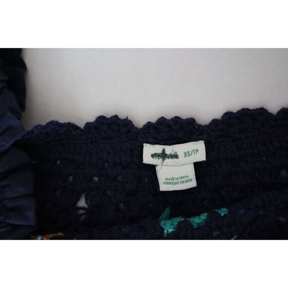 Aerie Women's Sz XS Boho Blue Crochet Granny Square Floral Puff Sleeve Crop Top - Picture 4 of 9